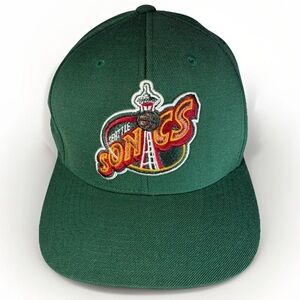 Mitchell & Ness NBA Seattle Sonics 90’s Stitched Logo SnapBack Hat Green Wool